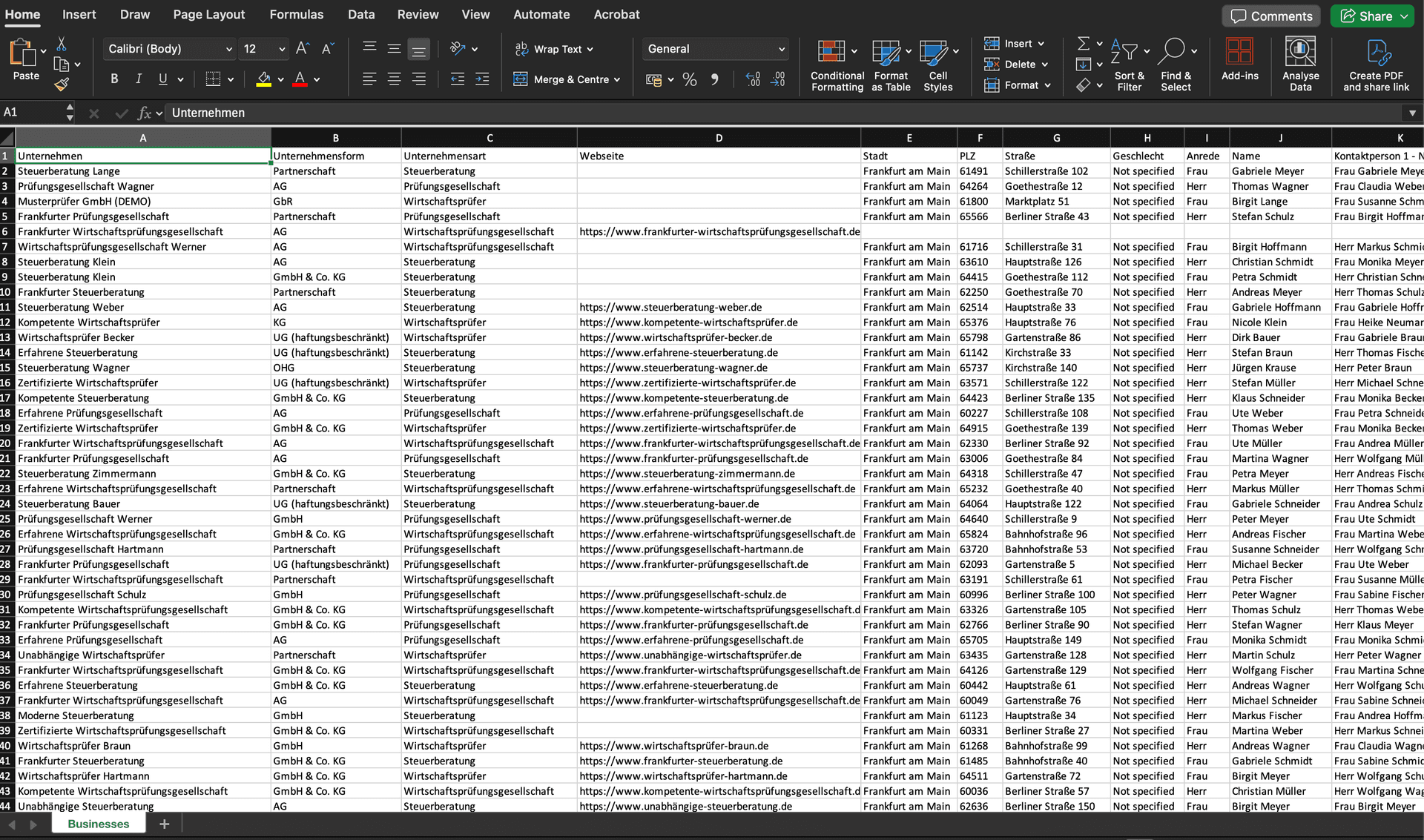 Export als Excel